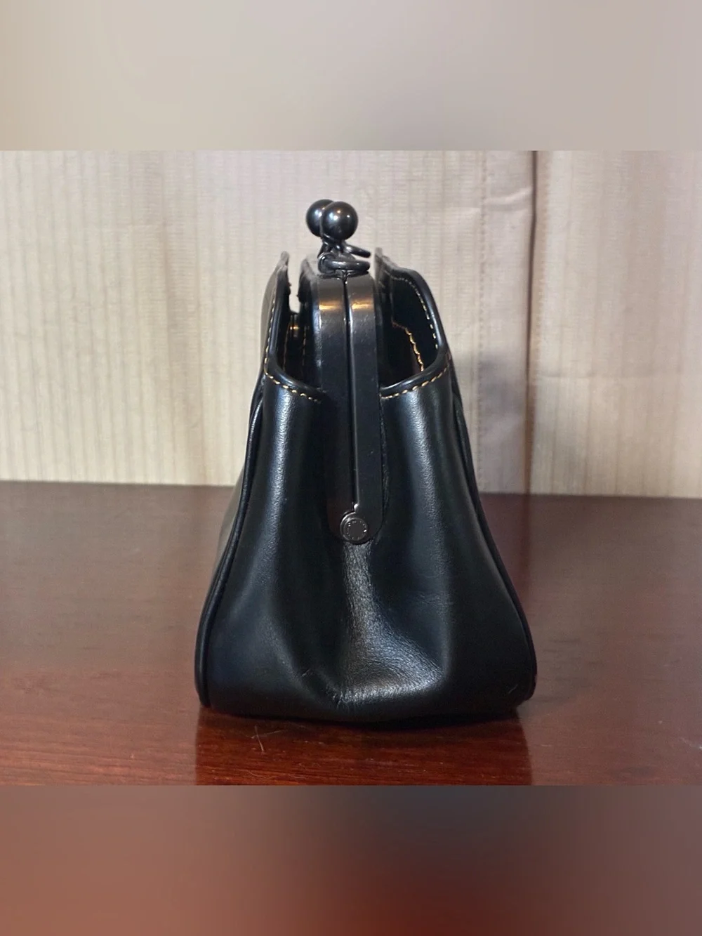 Coach Black Pearl Floral Appliqué Kiss-Lock Hand Bag